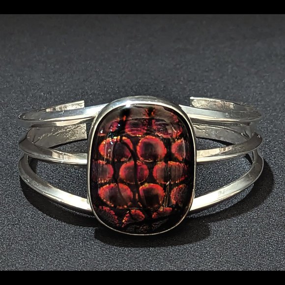Dark FIRE RED Heavy Triple Strand Sterling Silver Dichroic Adjustable Bracelet - Picture 3 of 8
